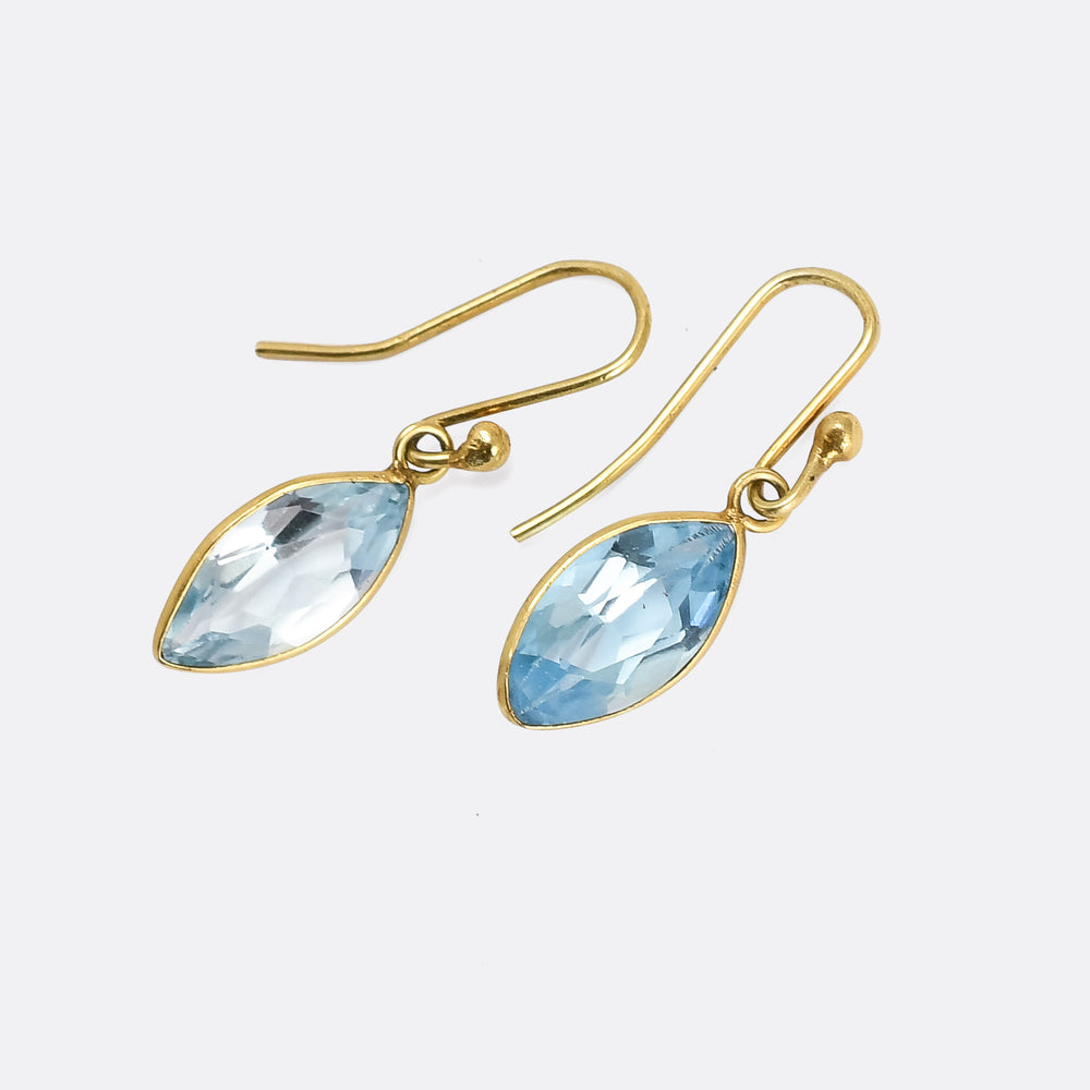 Mid-Century Aquamarine Marquise Earrings