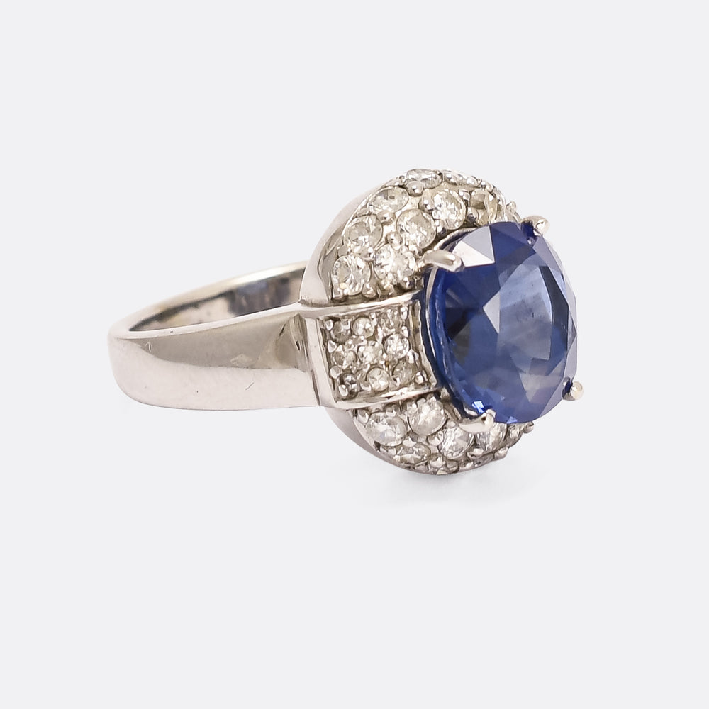 Mid-Century Cornflower Ceylon Sapphire Cluster Ring