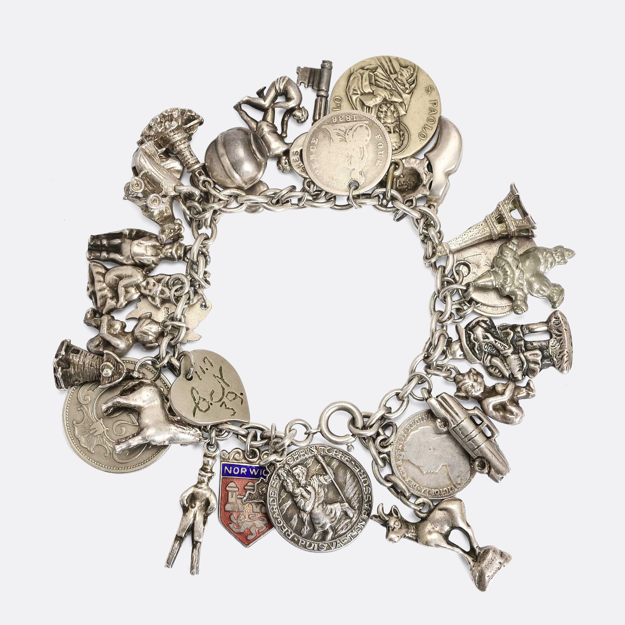 Vintage 18K YG Handmade Maritime & Luck Charm Bracelet 8.5