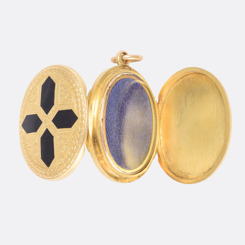 Mid-Victorian Black Cross Double Locket