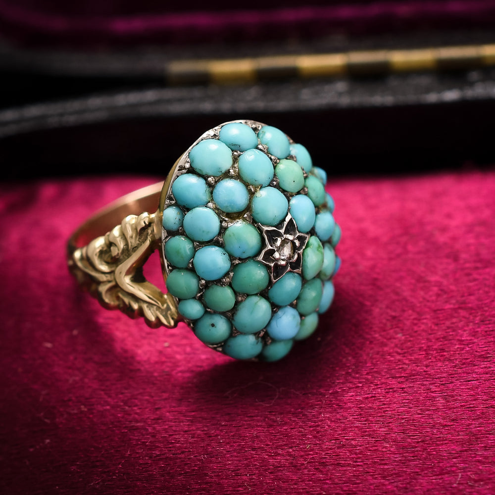 Mid Victorian Pavé Turquoise & Diamond Dome Ring