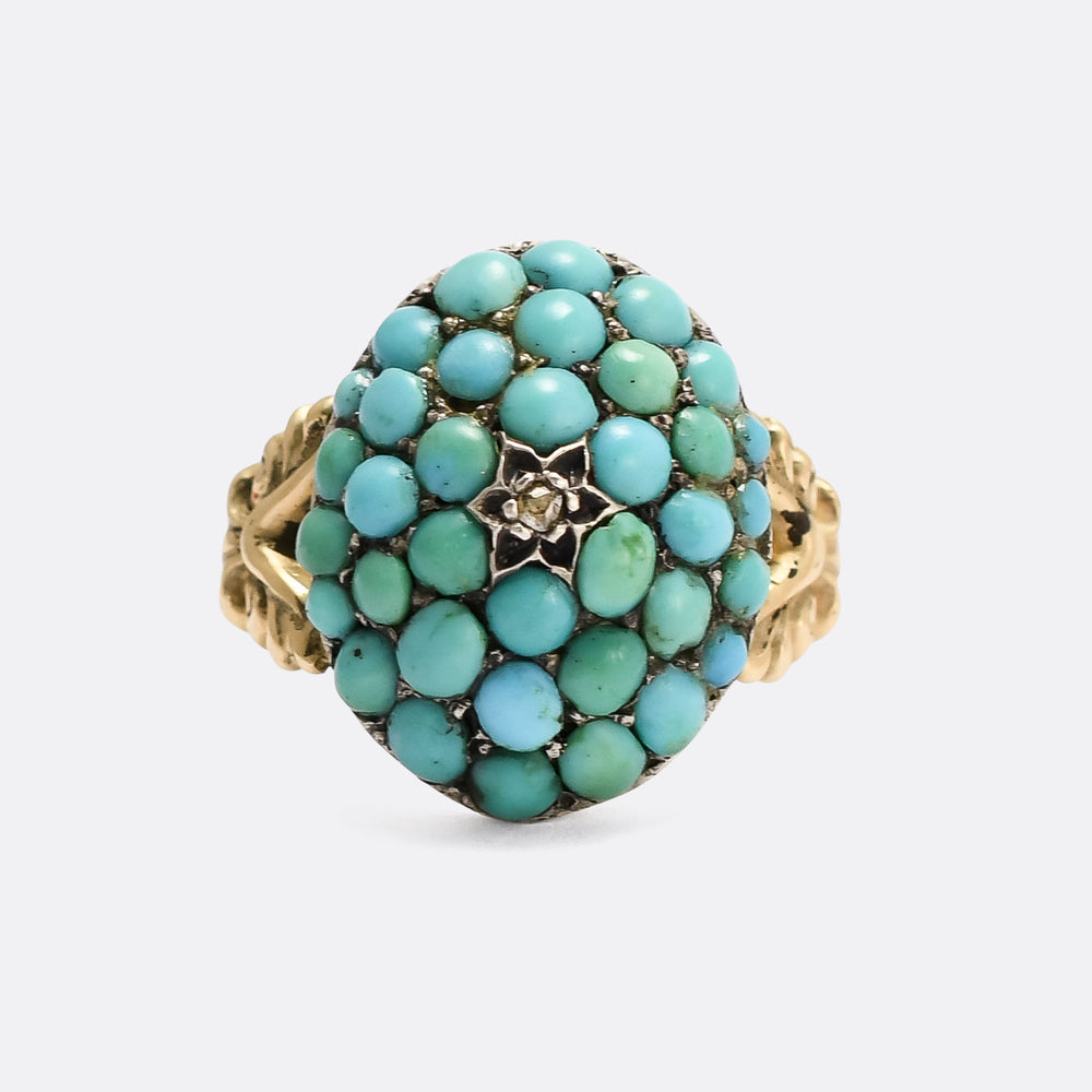 Mid Victorian Pavé Turquoise & Diamond Dome Ring