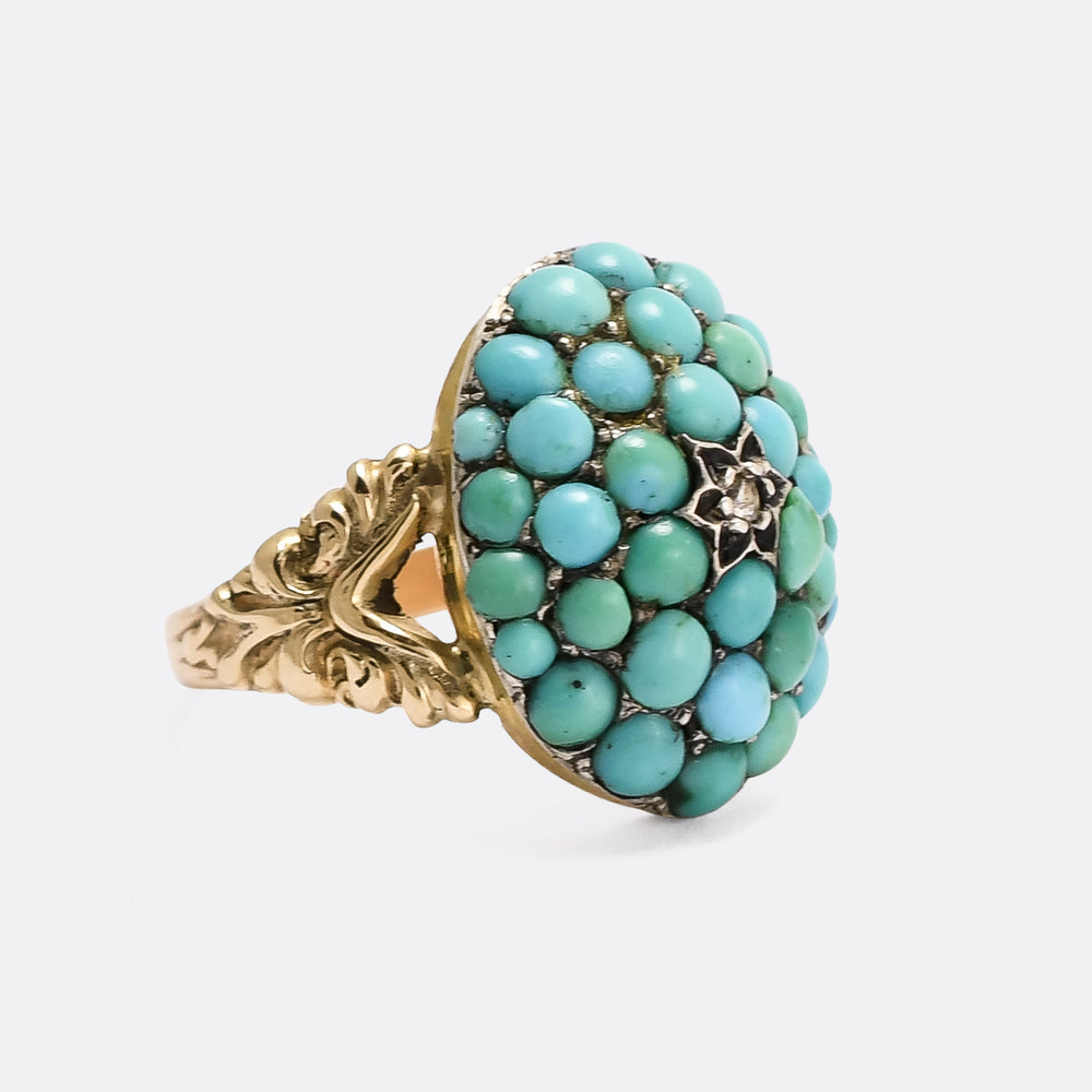 Mid Victorian Pavé Turquoise & Diamond Dome Ring