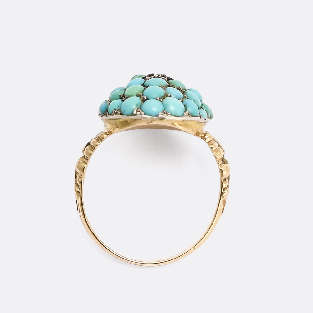 Mid Victorian Pavé Turquoise & Diamond Dome Ring