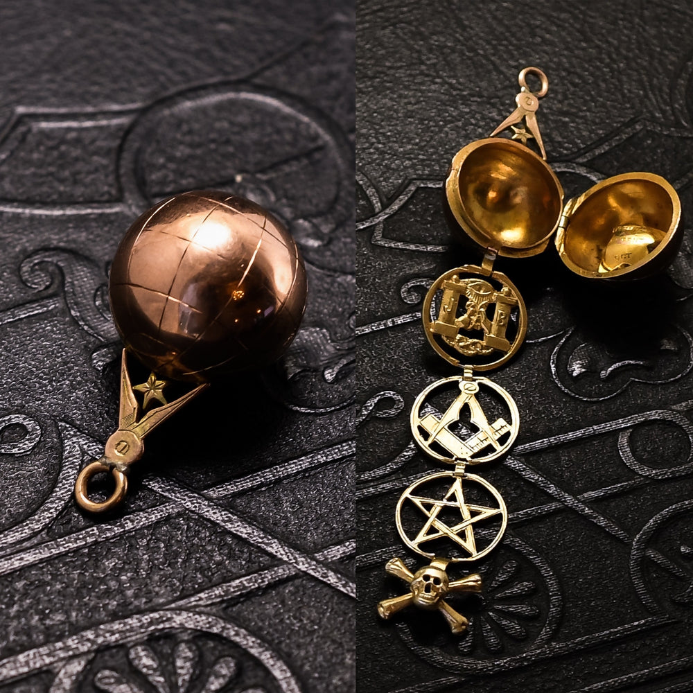 Victorian Gold Masonic Globe Fob Pendant