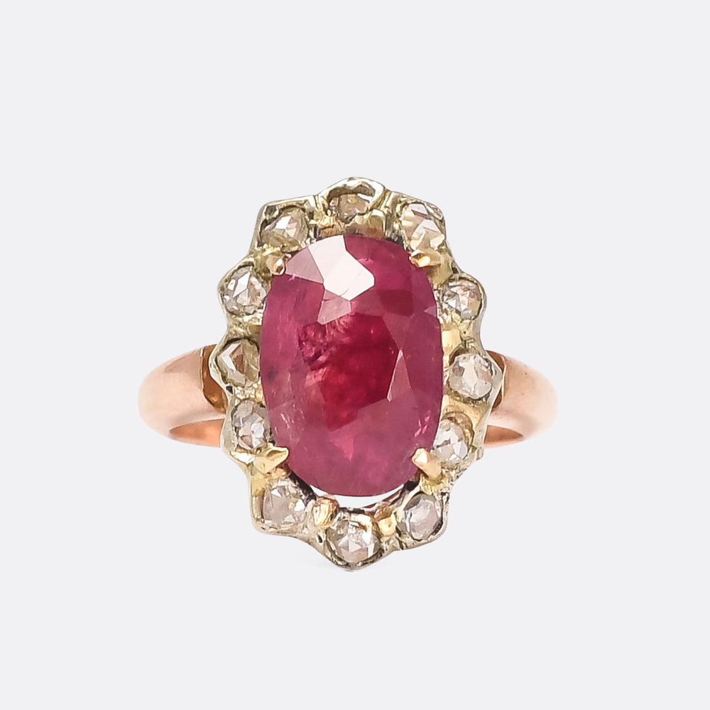 Victorian 5 Carat Burma Ruby Cluster Ring