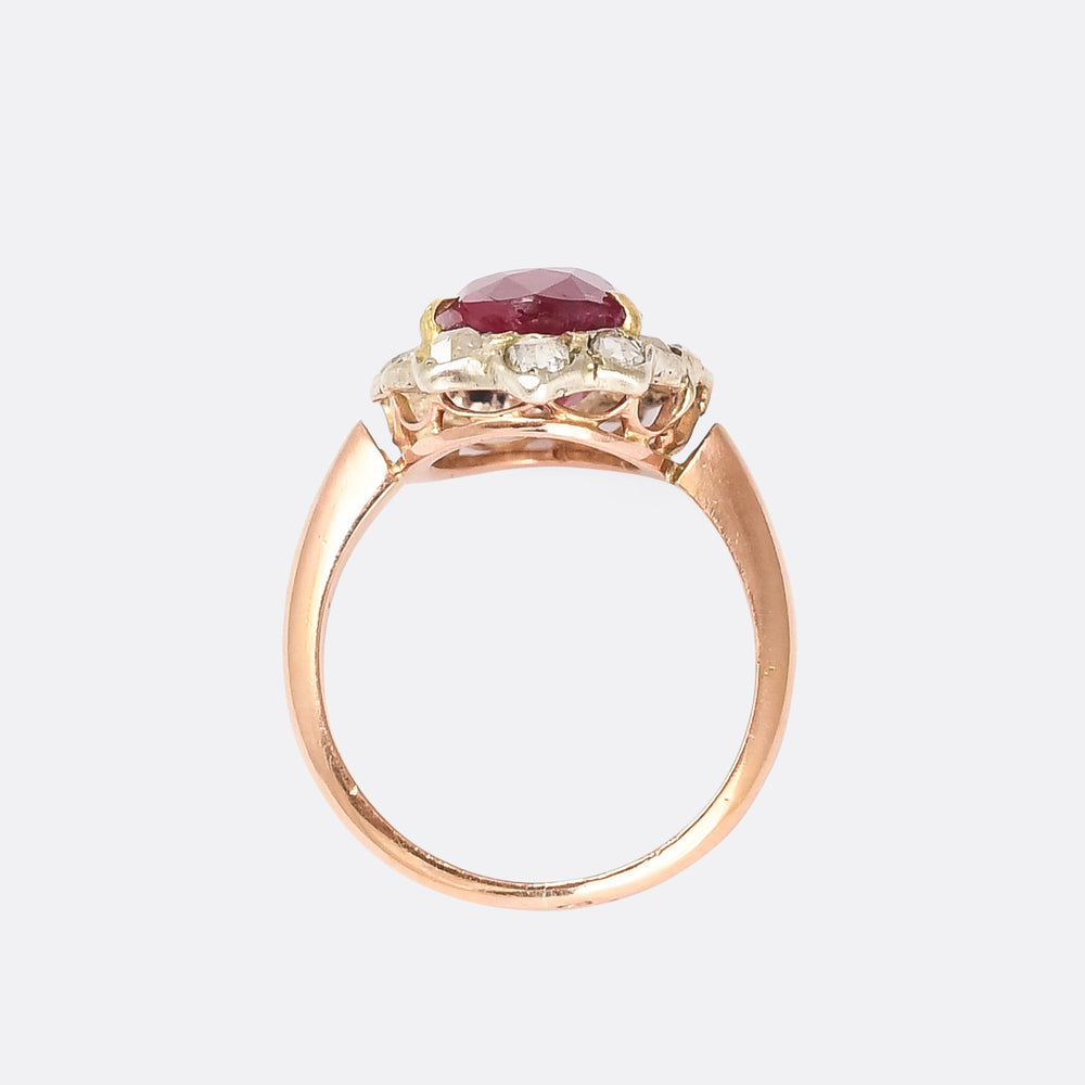 Victorian 5 Carat Burma Ruby Cluster Ring