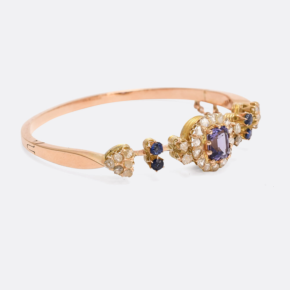 Victorian Blue Spinel & Diamond Bangle