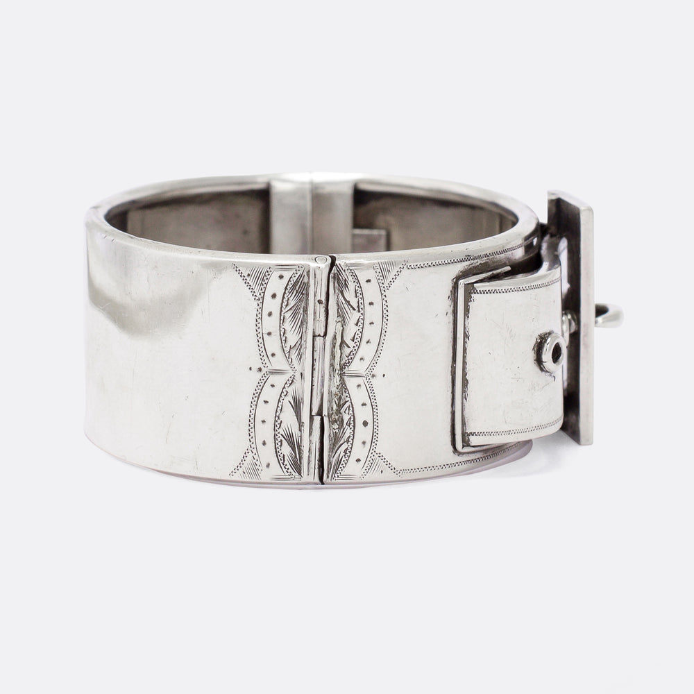 Victorian Buckle & Strap Silver Cuff Bangle