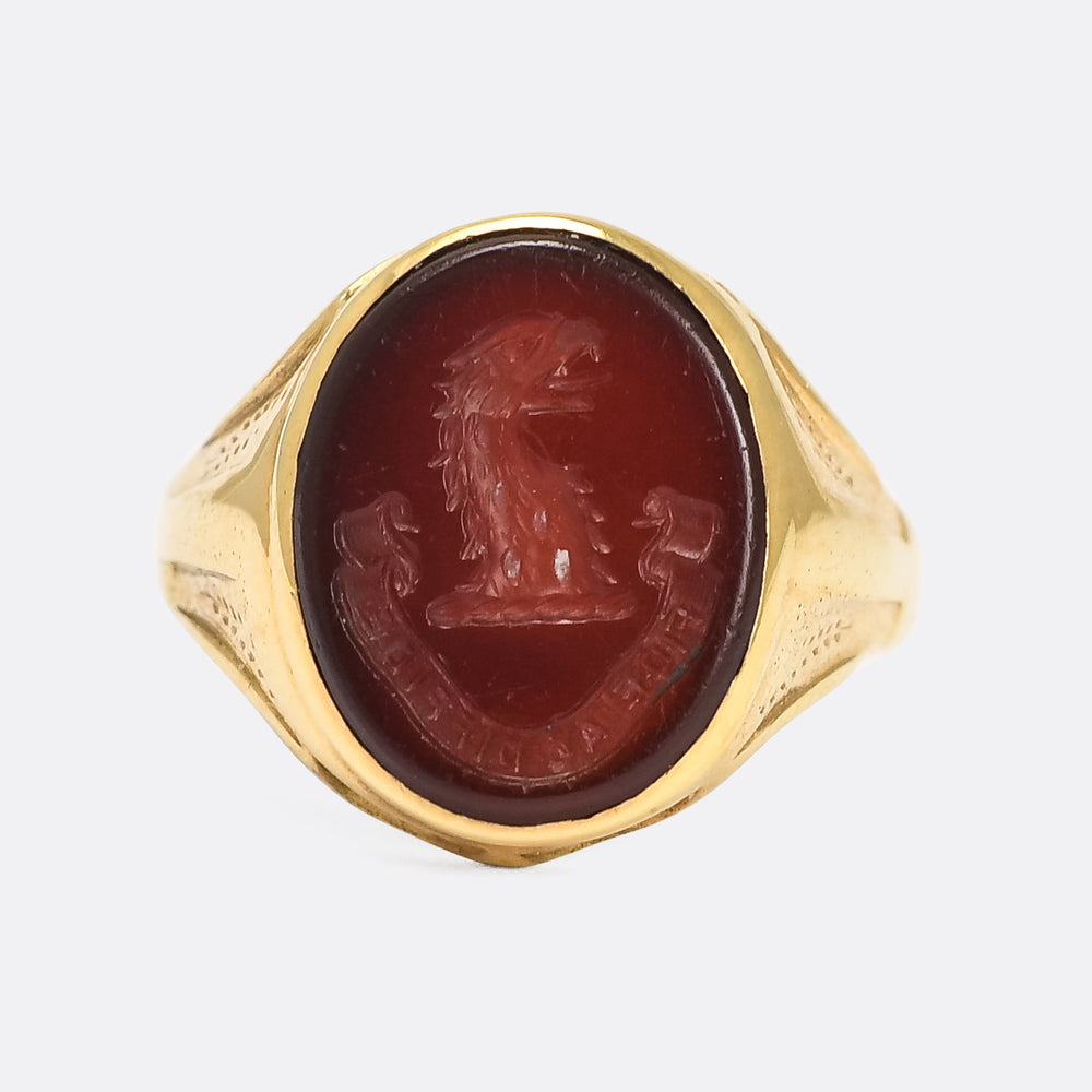 Victorian Eagle Intaglio Signet Ring FIDE AC DIFFIDE