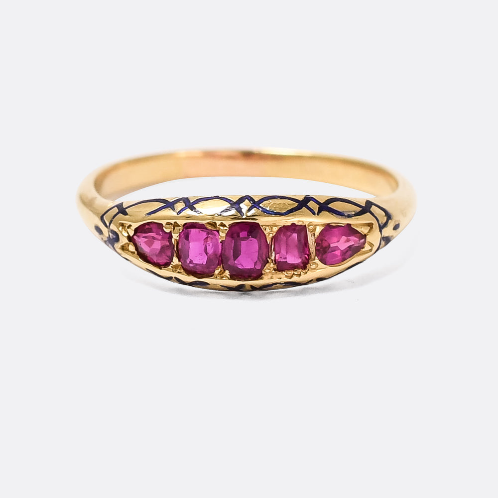 Victorian Enamelled Ruby 5-Stone Ring