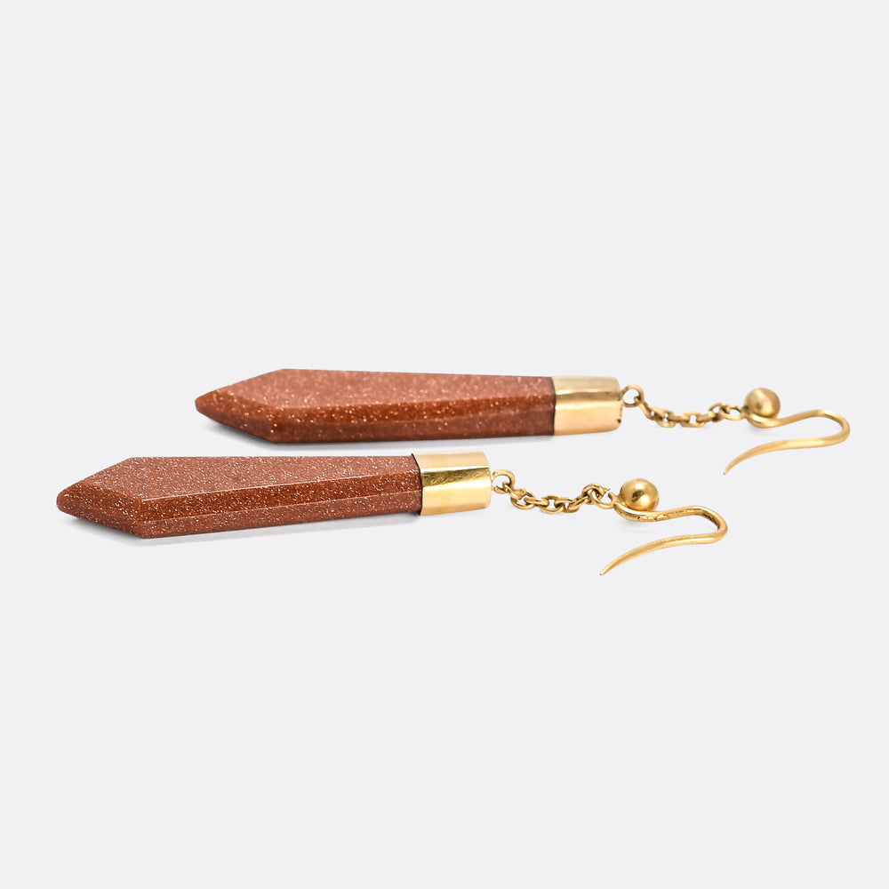 Victorian Goldstone Torpedo Earrings