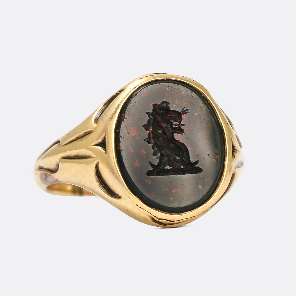 Victorian Heraldic Lion's Head Intaglio Signet Ring