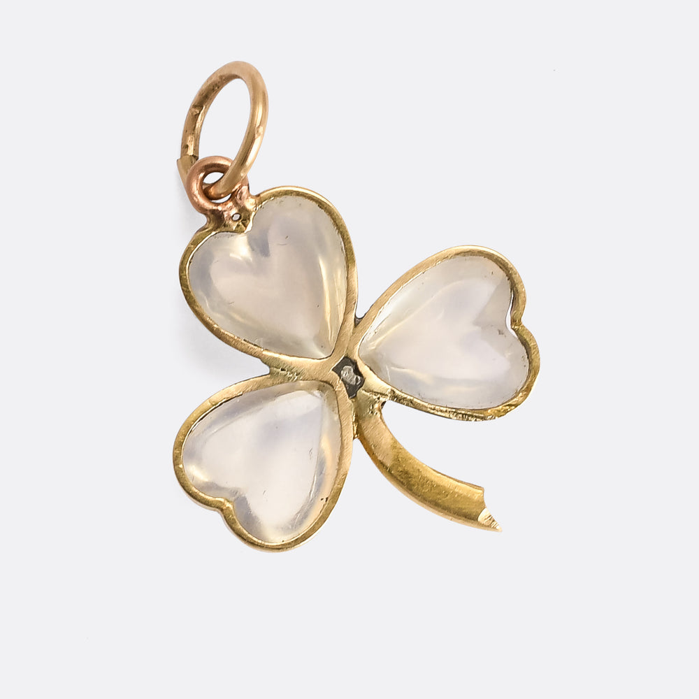 Victorian Moonstone Heart Lucky Clover Pendant