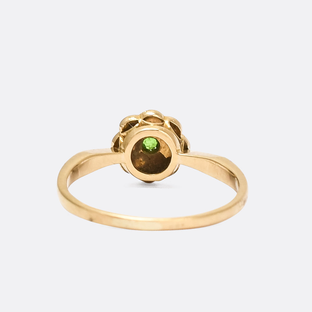 Victorian Pearl & Demantoid Garnet Flower Ring