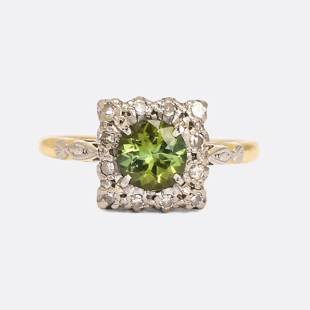 Victorian Peridot & Diamond Square Cluster Ring