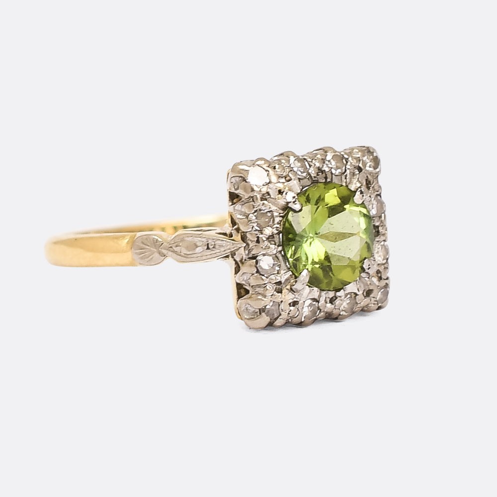 Victorian Peridot & Diamond Square Cluster Ring