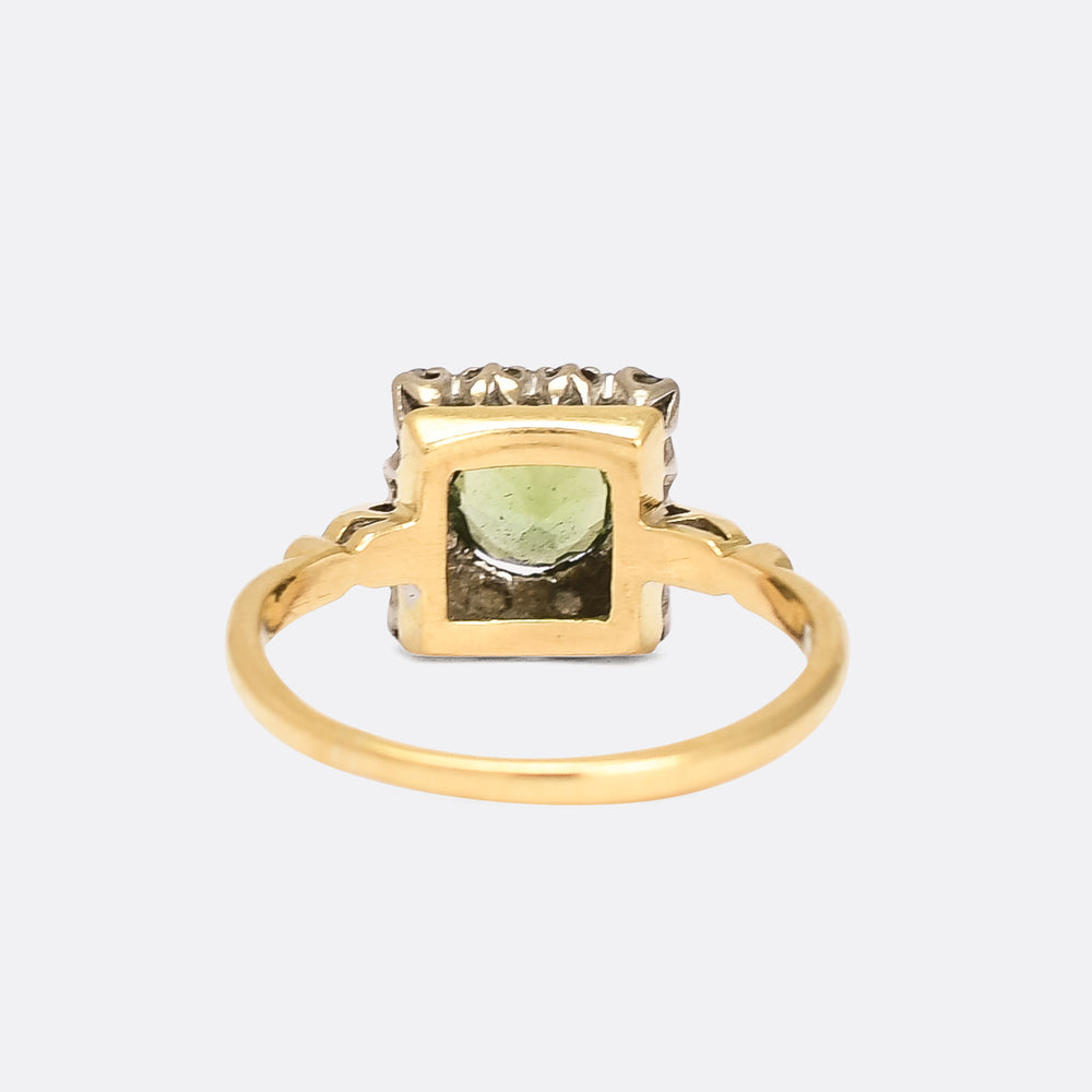 Victorian Peridot & Diamond Square Cluster Ring