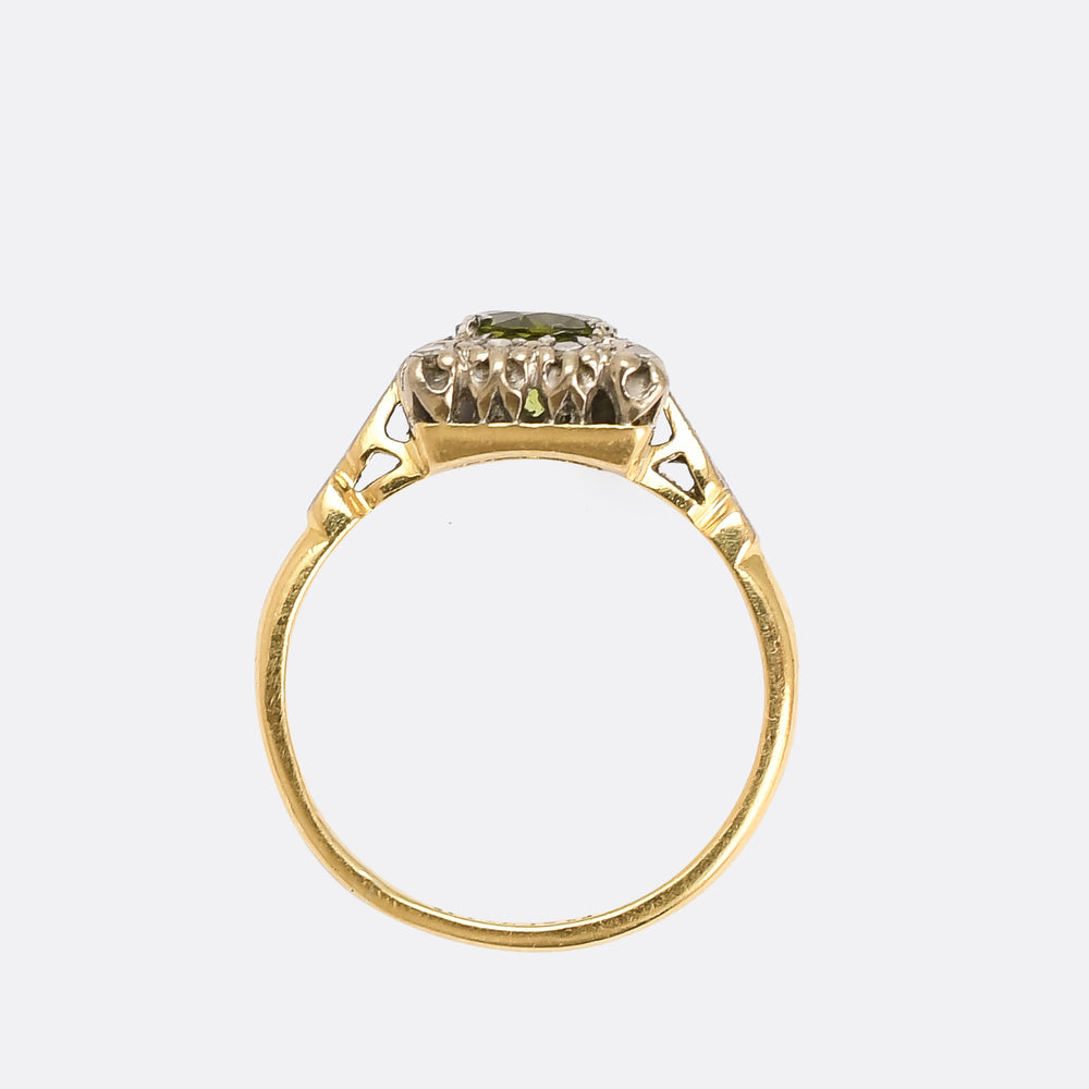 Victorian Peridot & Diamond Square Cluster Ring