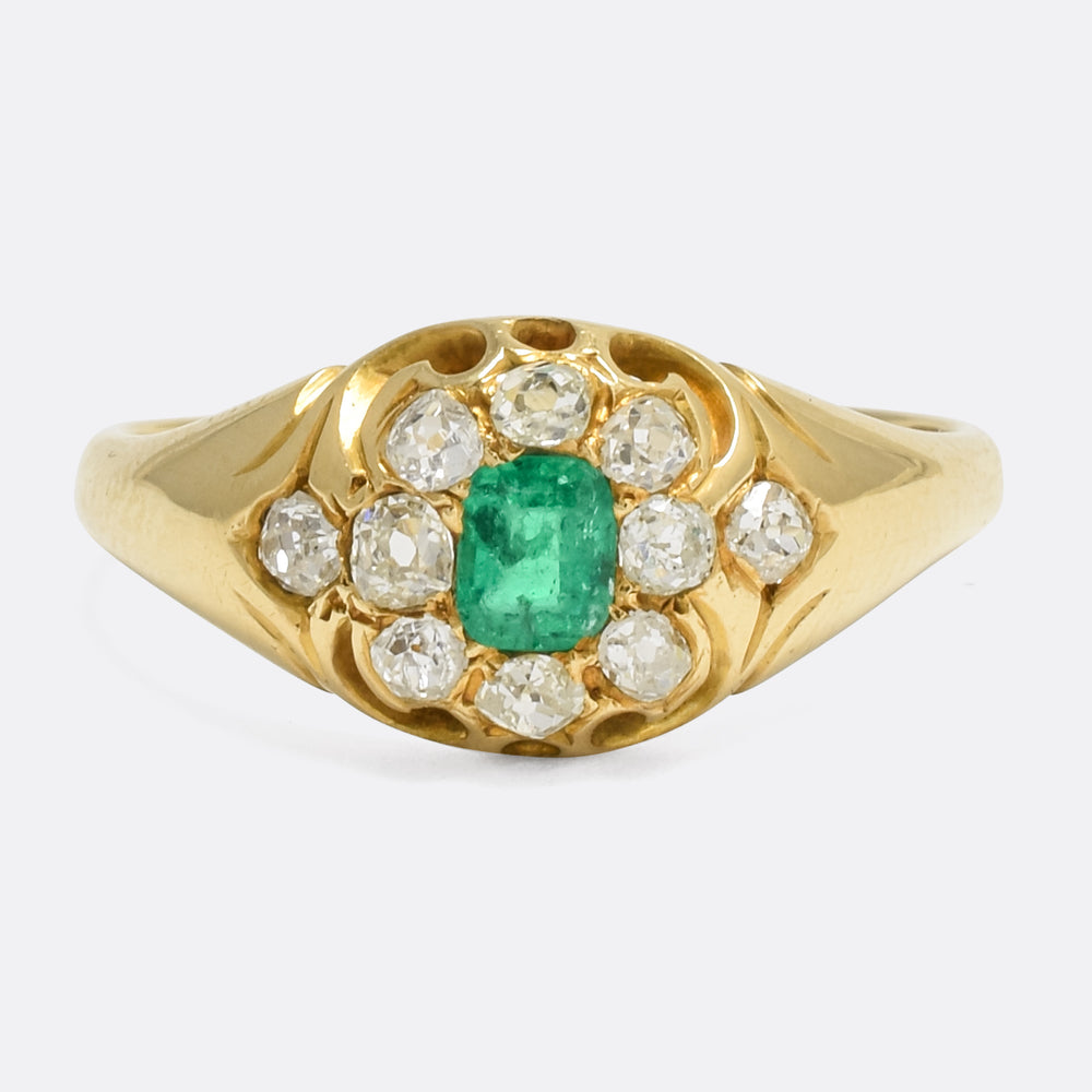 Victorian Emerald & Diamond Cluster Ring