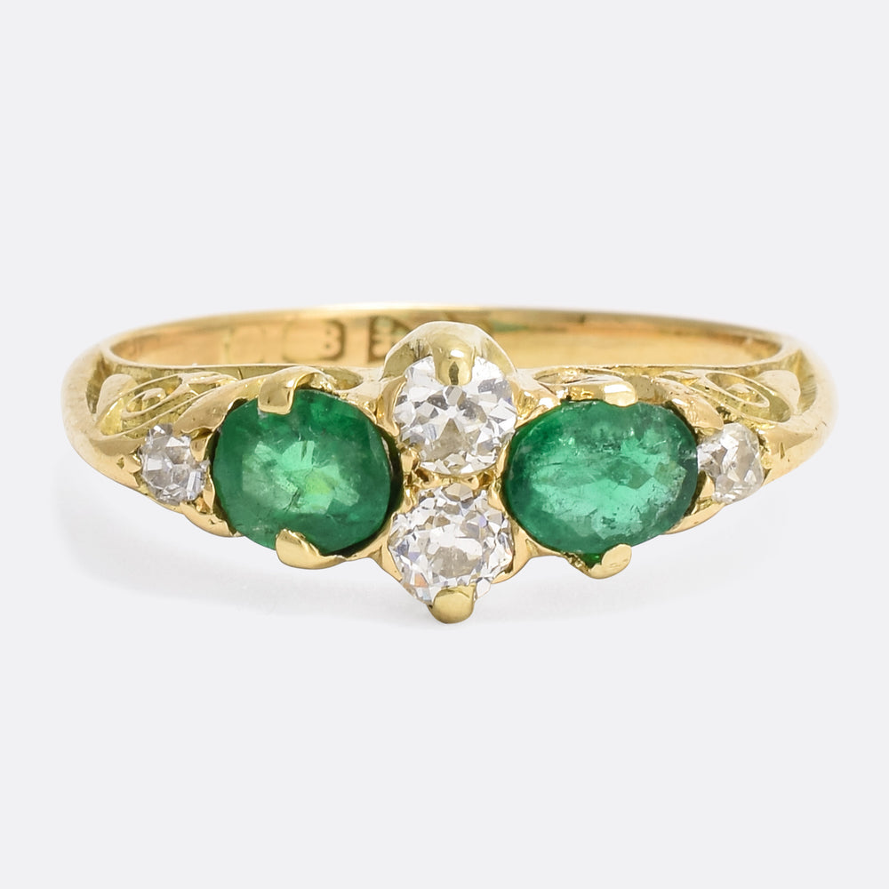 Victorian Emerald & Diamond Scrolled Ring
