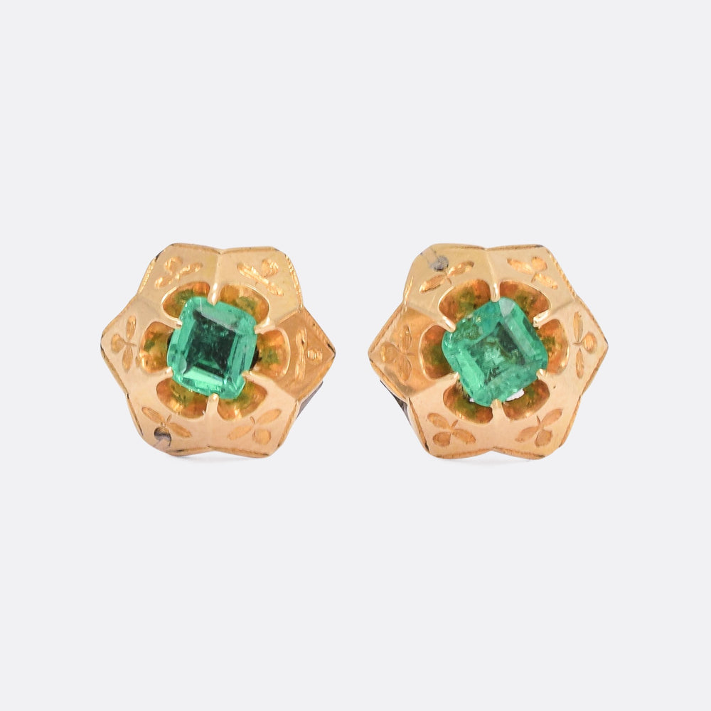 Victorian Emerald Star Stud Earrings