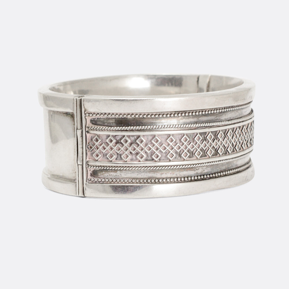 Victorian Geometric Silver Cuff Bangle