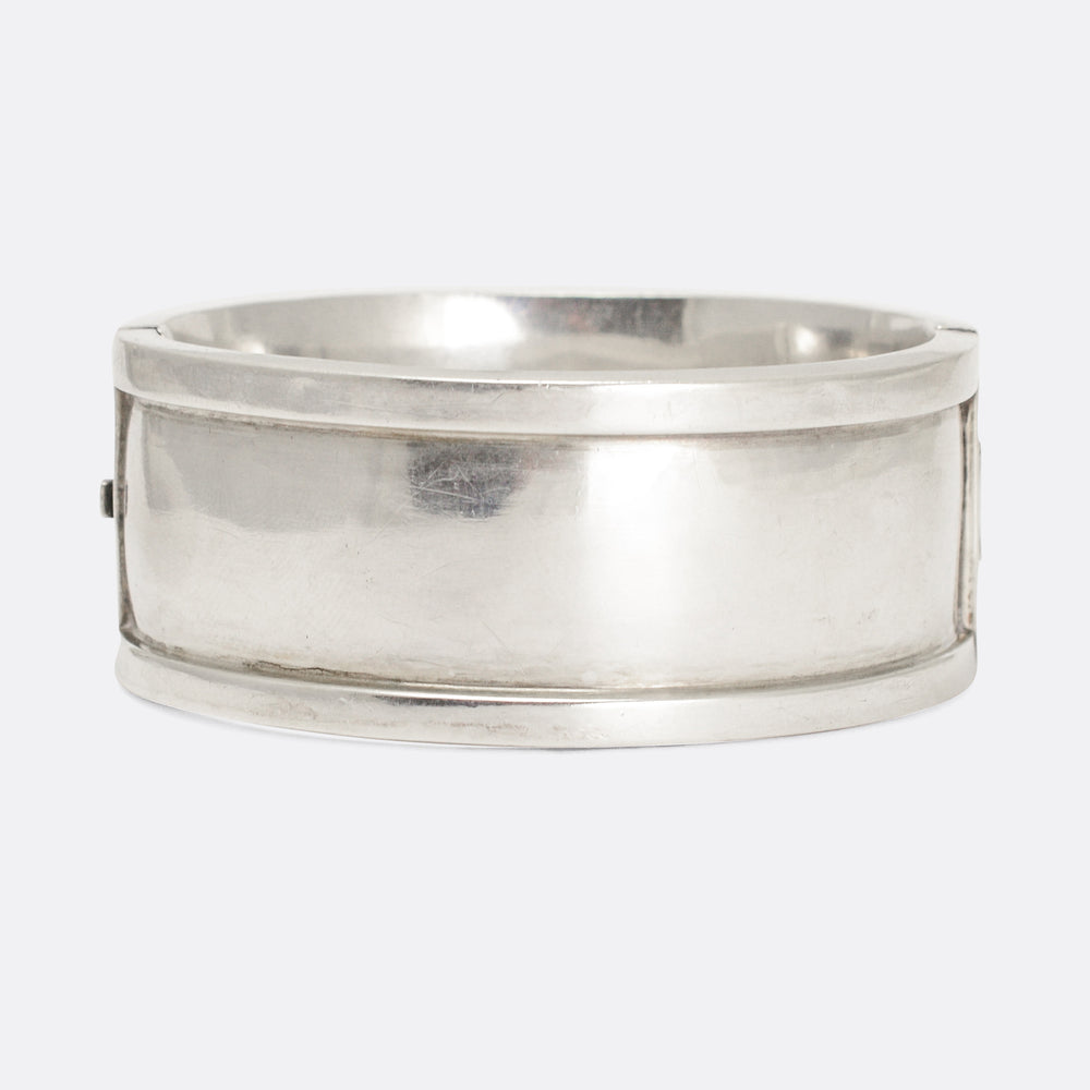 Victorian Geometric Silver Cuff Bangle