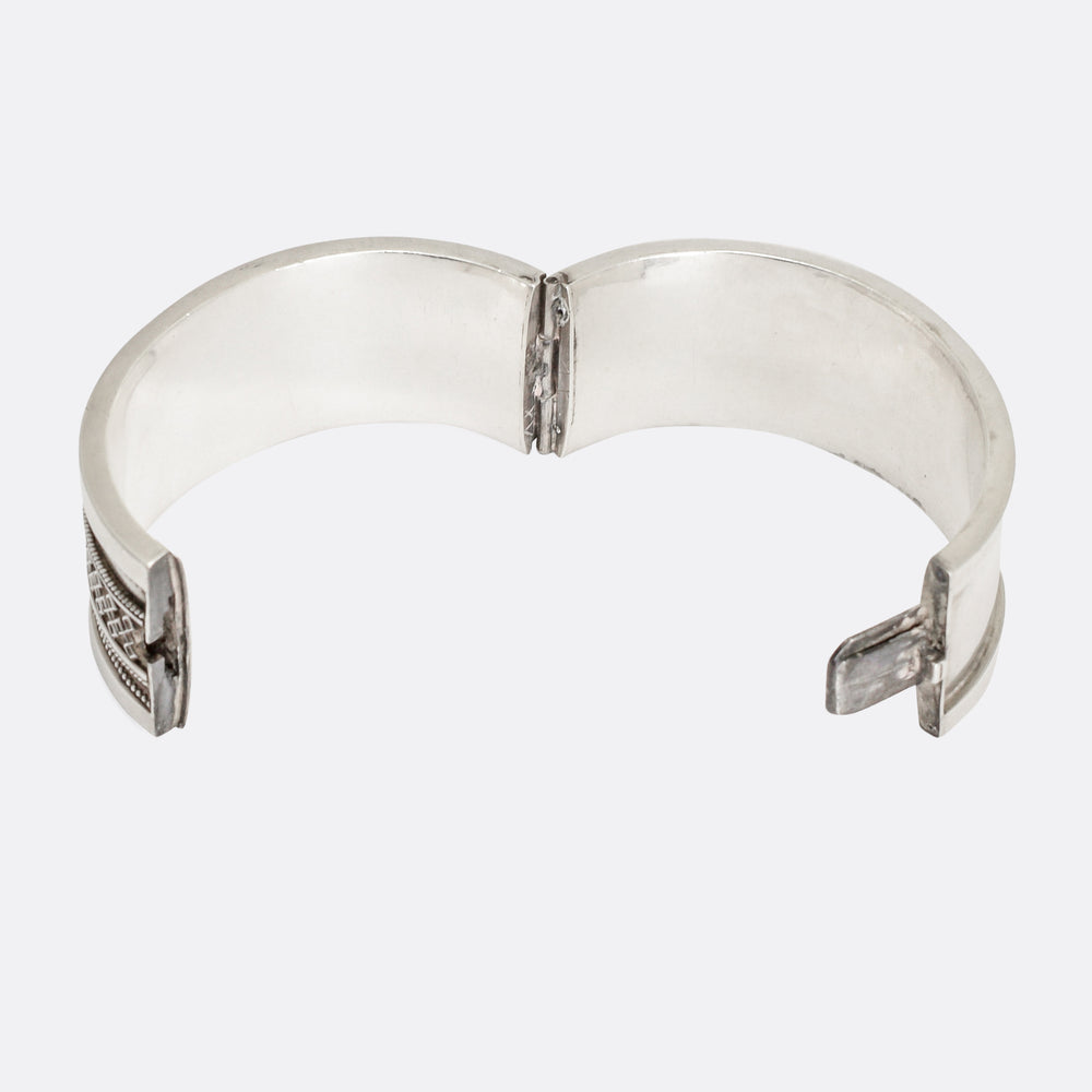 Victorian Geometric Silver Cuff Bangle