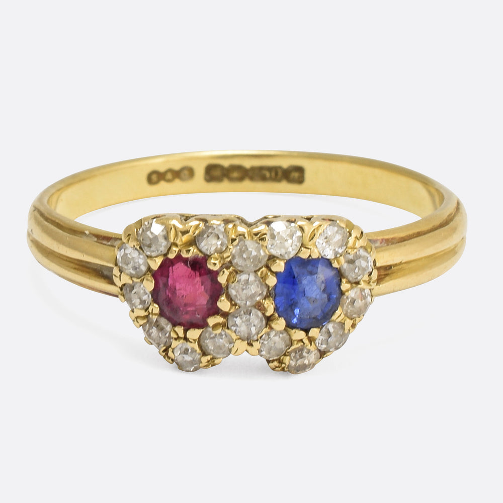 Victorian Sapphire & Ruby Double Heart Ring